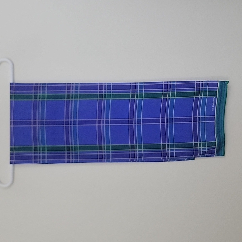 Liz Claiborne Silk Plaid Purple,  Green, Blue Ablong Scarf 51" X 10"